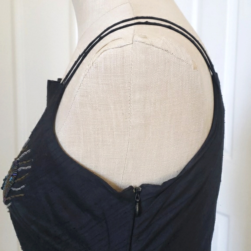 Vintage Luxe Beaded Black Silk Camisole – Peacock Feather Artistry - Picture 10 of 14